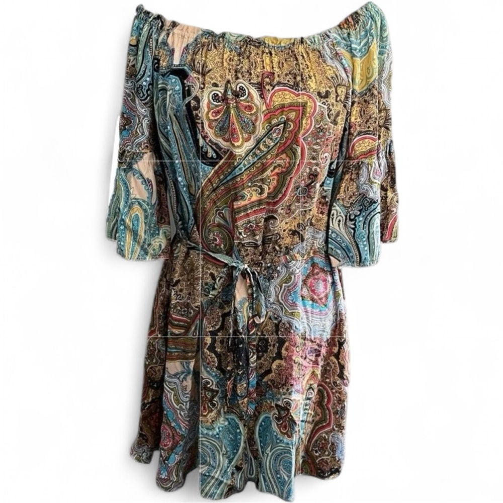Umgee Off The Shoulder Mini Dress Flare Sleeve Boho Peasant Large